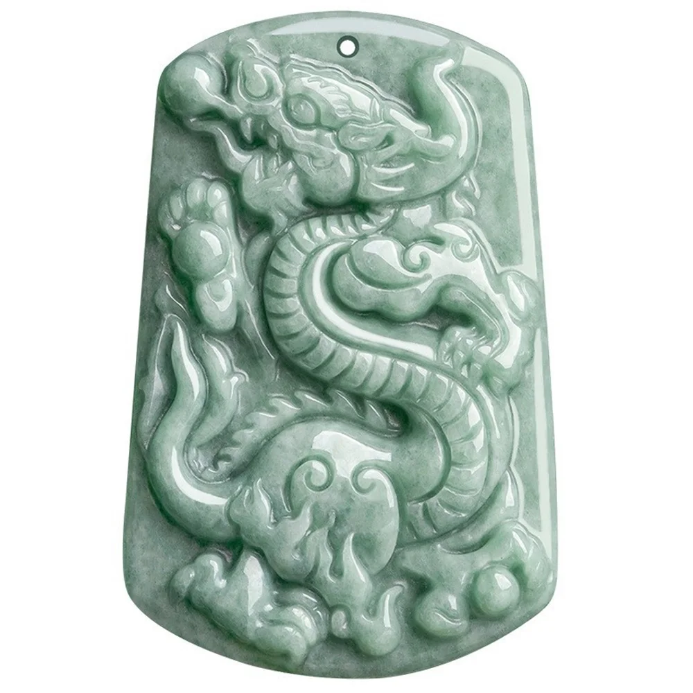 Genuine A Grade Burmese Green Jadeite Vintage Relief Carving Dragon Pendant   Chinese Good Luck Jewelry For Men Gift Collection