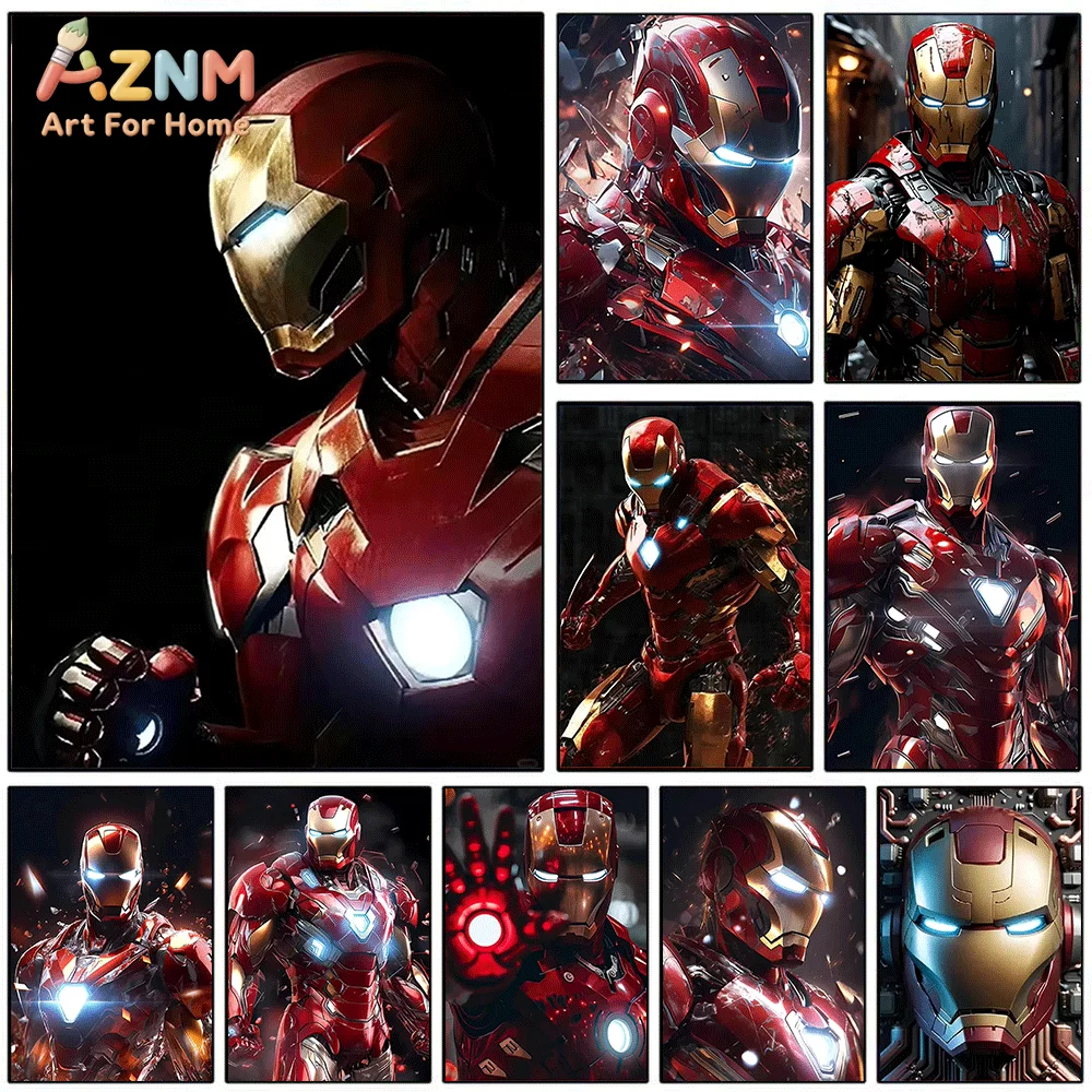 AZNM Vintage Splash‑ink Marvel Superhero Frameless Canvas Wall Art Print Poster Wolverine Spider‑Man Captain America Retro Com
