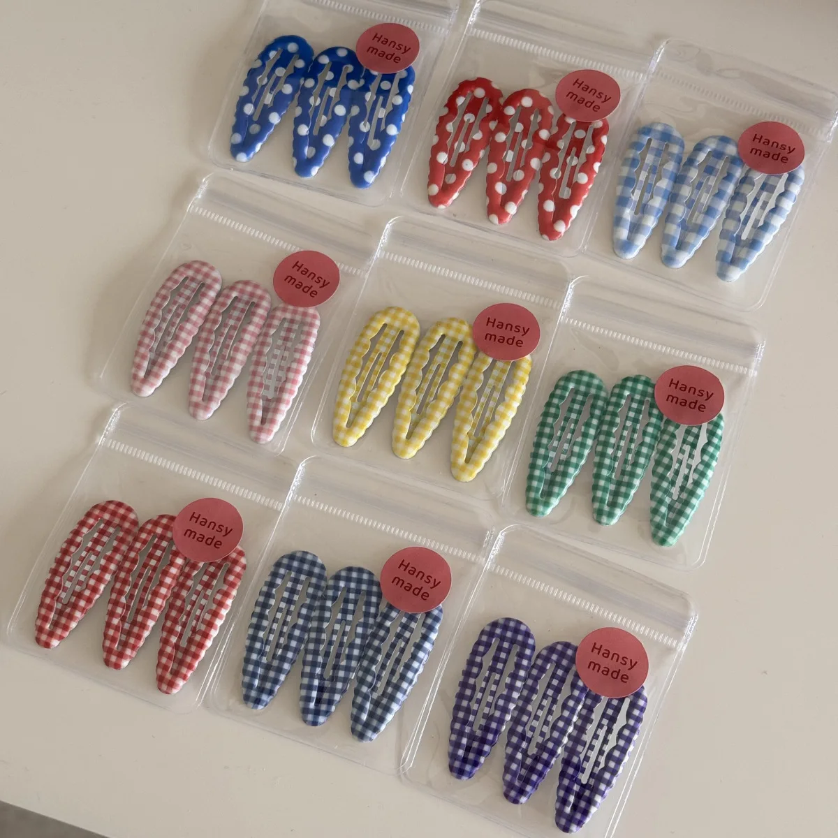 Snap Clips Set of 3, Water Drop Scallop‑Edge Plaid Polka Dot Hair Clips, Non‑Slip Fringe Holders for Toddler Fine Hair Supplies