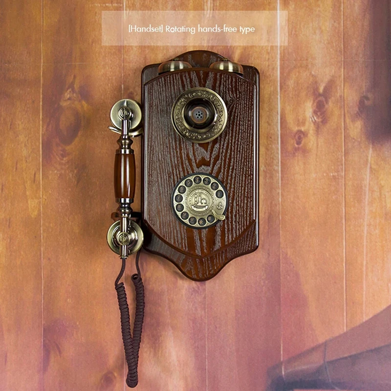 Vintage Antique Corded Wall Phone with Rotary Dial, Mechanical Ringtones, Redial, Wooden Decorative Telephone for Home Bar