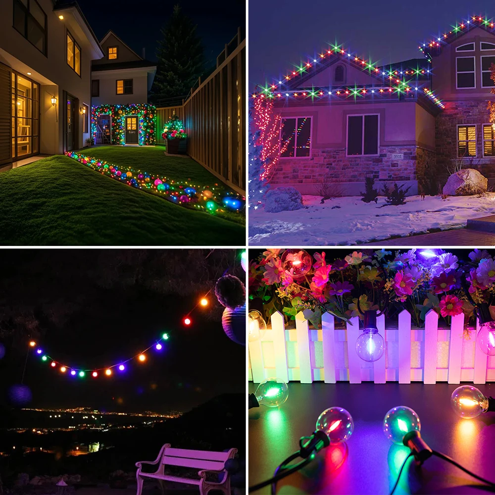 Retro G40 RGB E12 Led Bulb 1W 220V 110V Colorful Clear Glass For Outdoor String Lights Christmas Decorative Yard Garden Lights