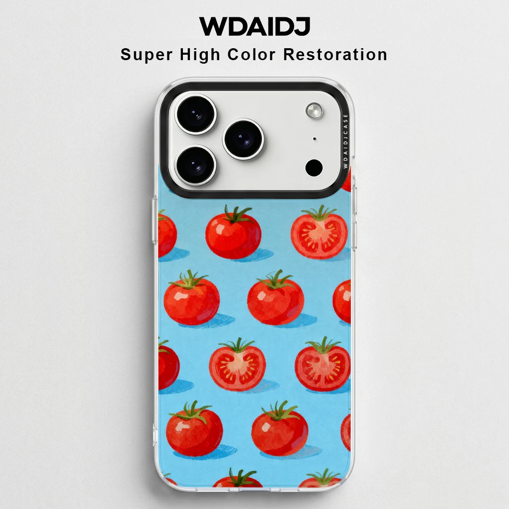 

Watercolor Tomato Print Clear Phone Case for iPhone 13 14 15 16 17 Cute Pattern Anti-Yellow Shockproof Cover