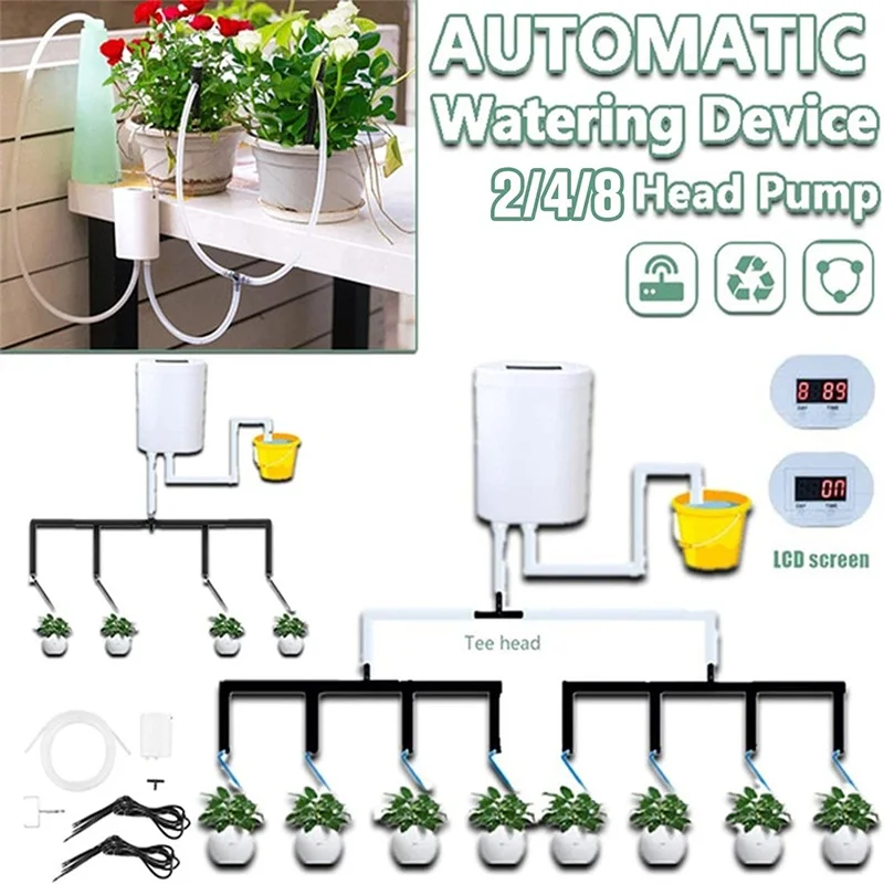 

16/8/2 Head Automatic Watering System Auto Watering Pump Controller Indoor Plant Drip Irrigation Device Outdoor Garden Sprinkler