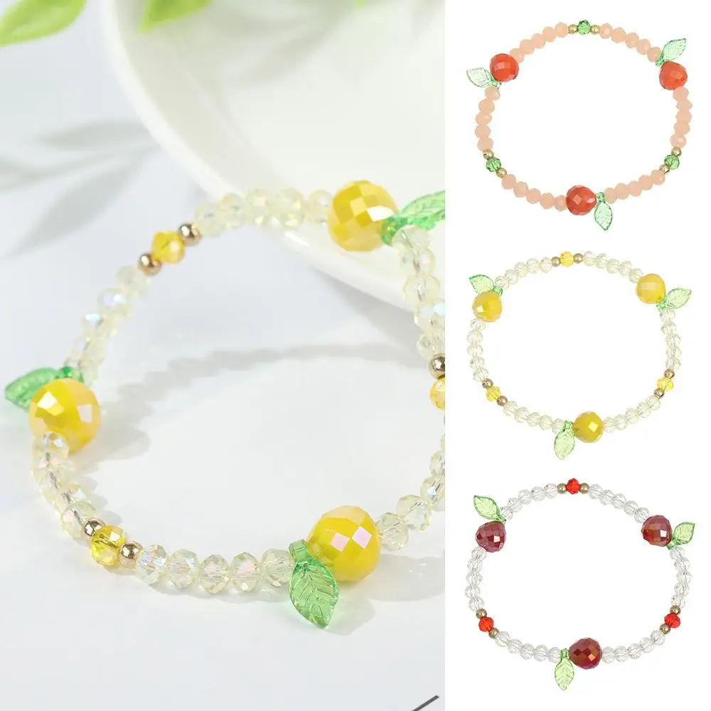 Fashion Sweet Gift Women Girl Lovely Fruit Crystal Beaded Bracelet Glass Crystal Stone Elastic Rope Bracelets Bangles