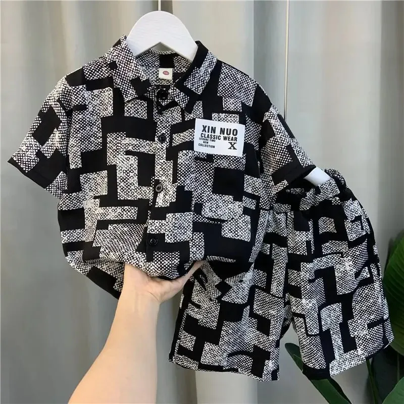 Sets for Children Pants for Boy Summer Clothes All-over Printed Casual Street Style Set of 2 in Breathable Chiffon Fabric