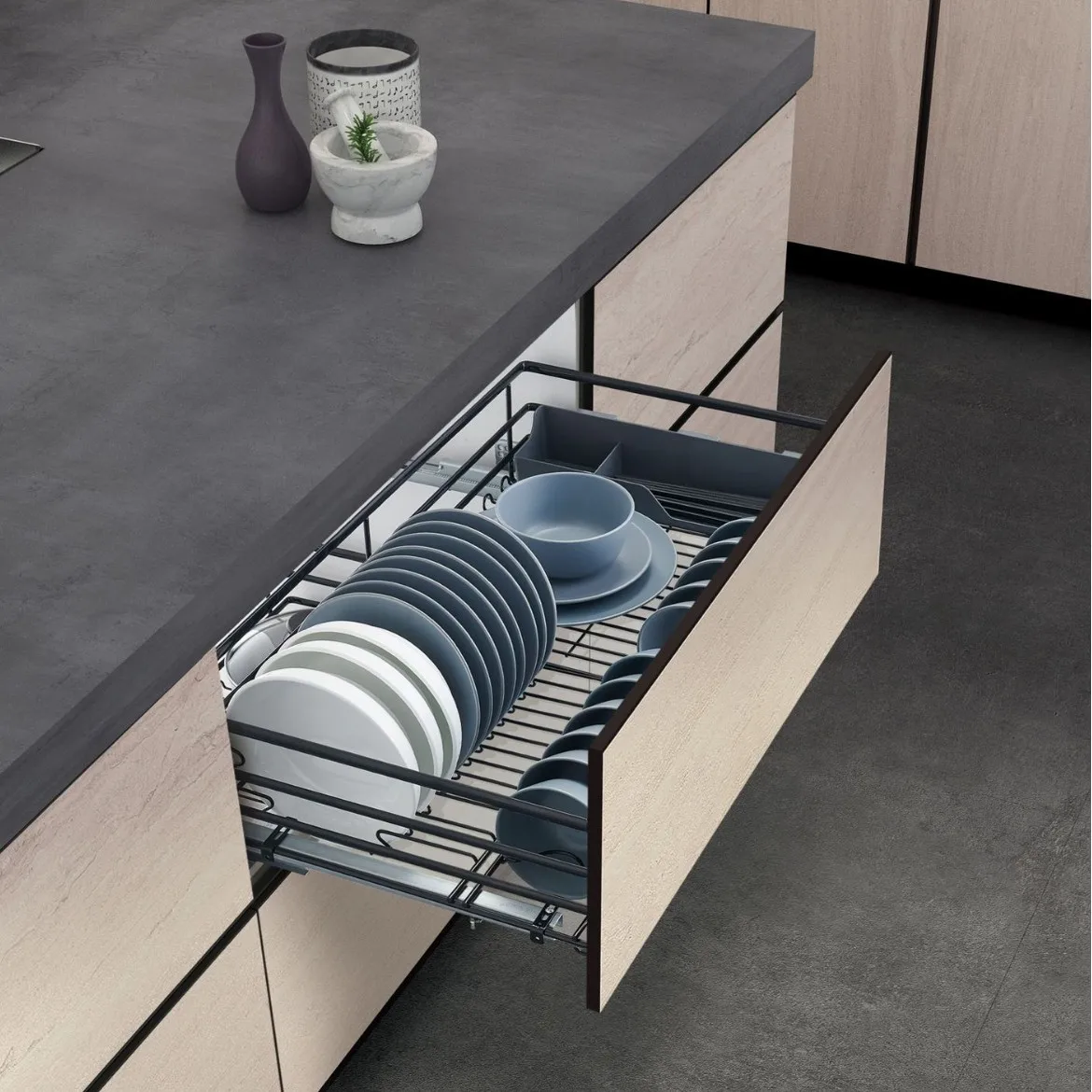 Stove pull-out basket, double-connected water pan, black nano dry plated pull-out basket, double-layer combination complete set