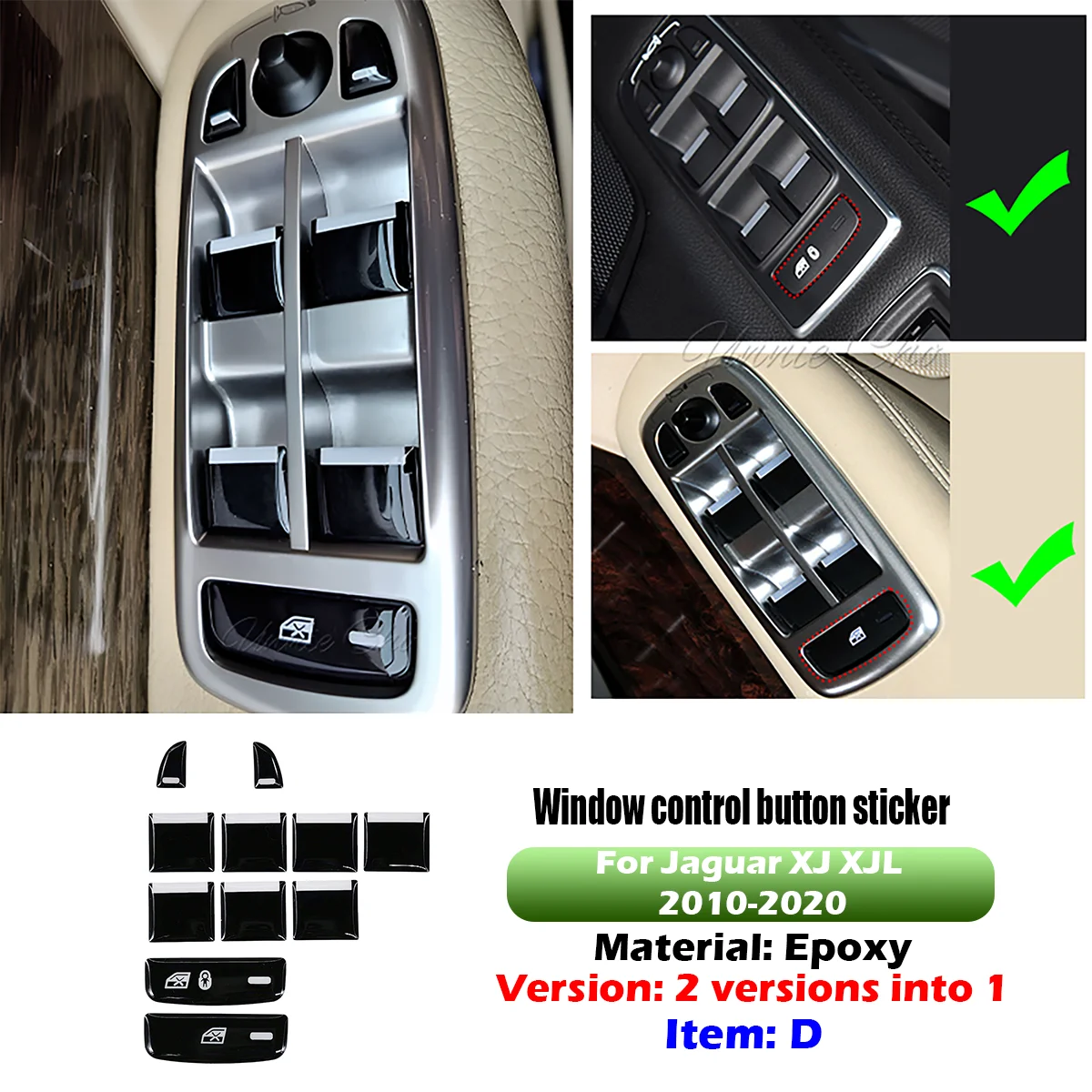 Schwarzer Epoxid-Knopfaufkleber für Jaguar XF X250 XK XKR XJ XJL, Auto-Innenraum-Überarbeitungsverkleidung für die Armaturenbrett-Mittelkonsole – Detail 7