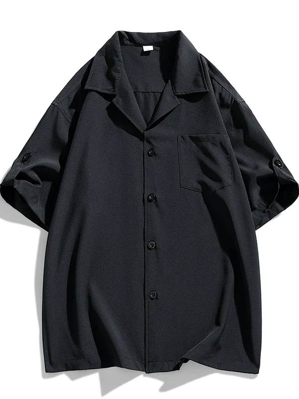 

Мужская рубашка из ледяного шелка с кубинским воротником, тонкая, летняя, повседневная, свободного кроя, премиум-класса, струящаяся, из полиэстеровой смеси