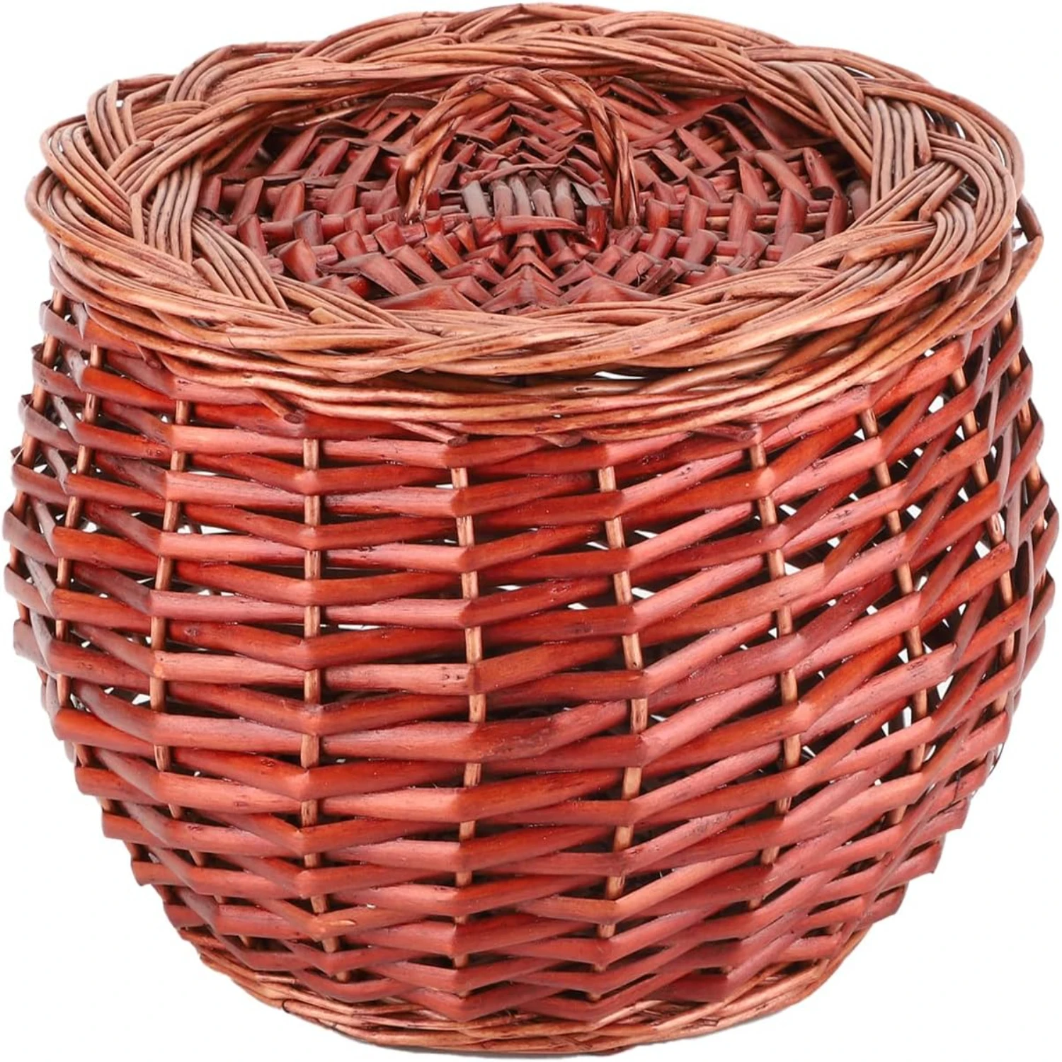 Large Brown Wicker Basket with Lid, Spacious and Stylish Storage Solution for Crisp Fresh Fruits, Eggs, Potatoes, and Crunchy Ve