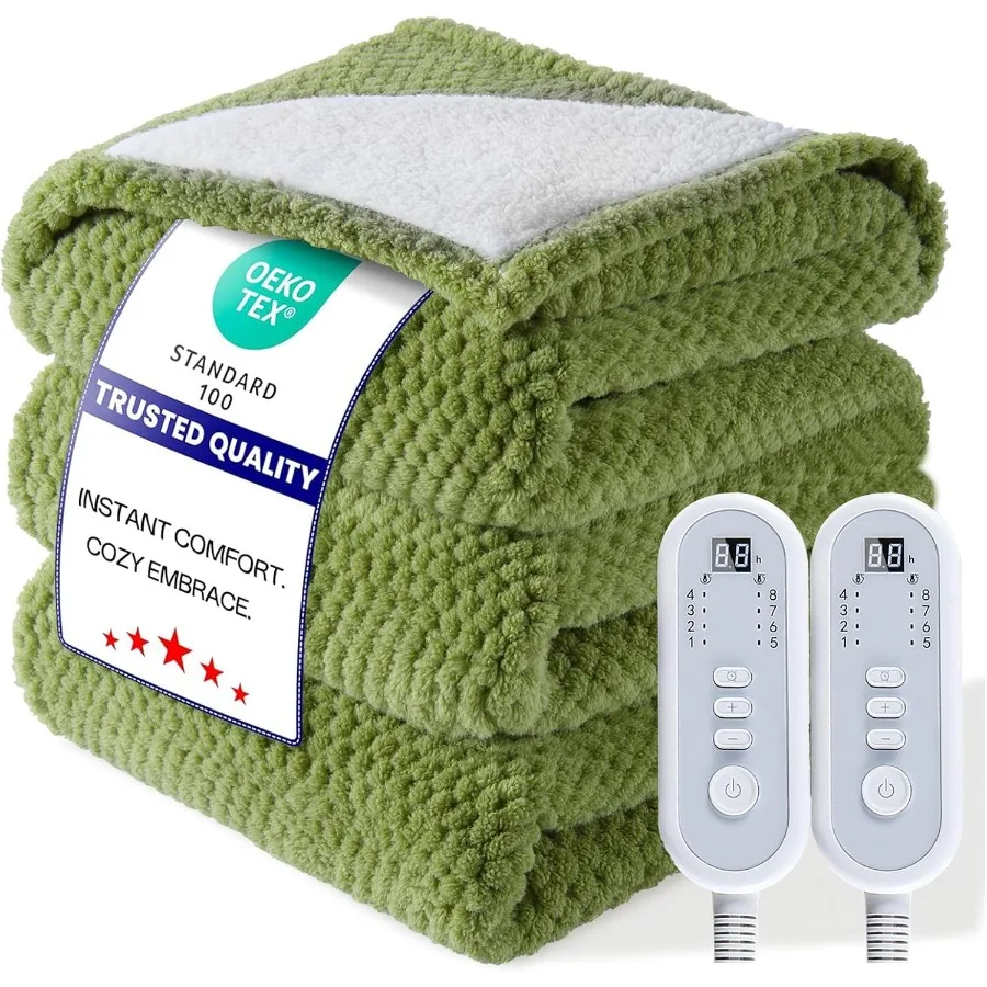 

Электрическое одеяло с подогревом размера «queen-size», 84 x 90 дюймов, одеяло из шерпа с быстрым нагревом, двойным управлением, 8 уровней нагрева и 10 часов, автоматическое O