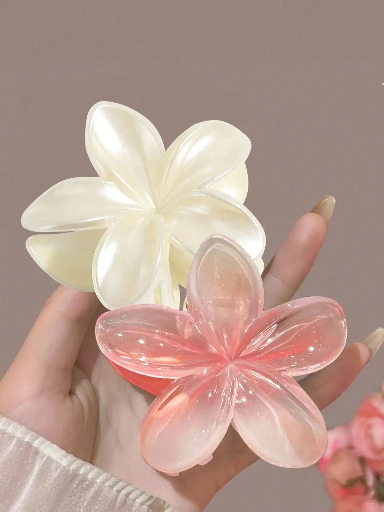 

2 шт. акриловые заколки для волос в форме цветка, жемчужно-белые и розовые, большие заколки-крабы для женщин