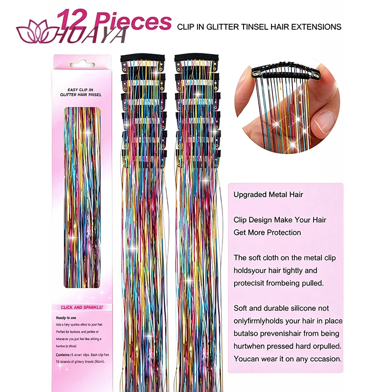 Ladies' synthetic 12-piece gold thread hair extension piece, BB clip design is simple and suitable for daily long partyHalloween
