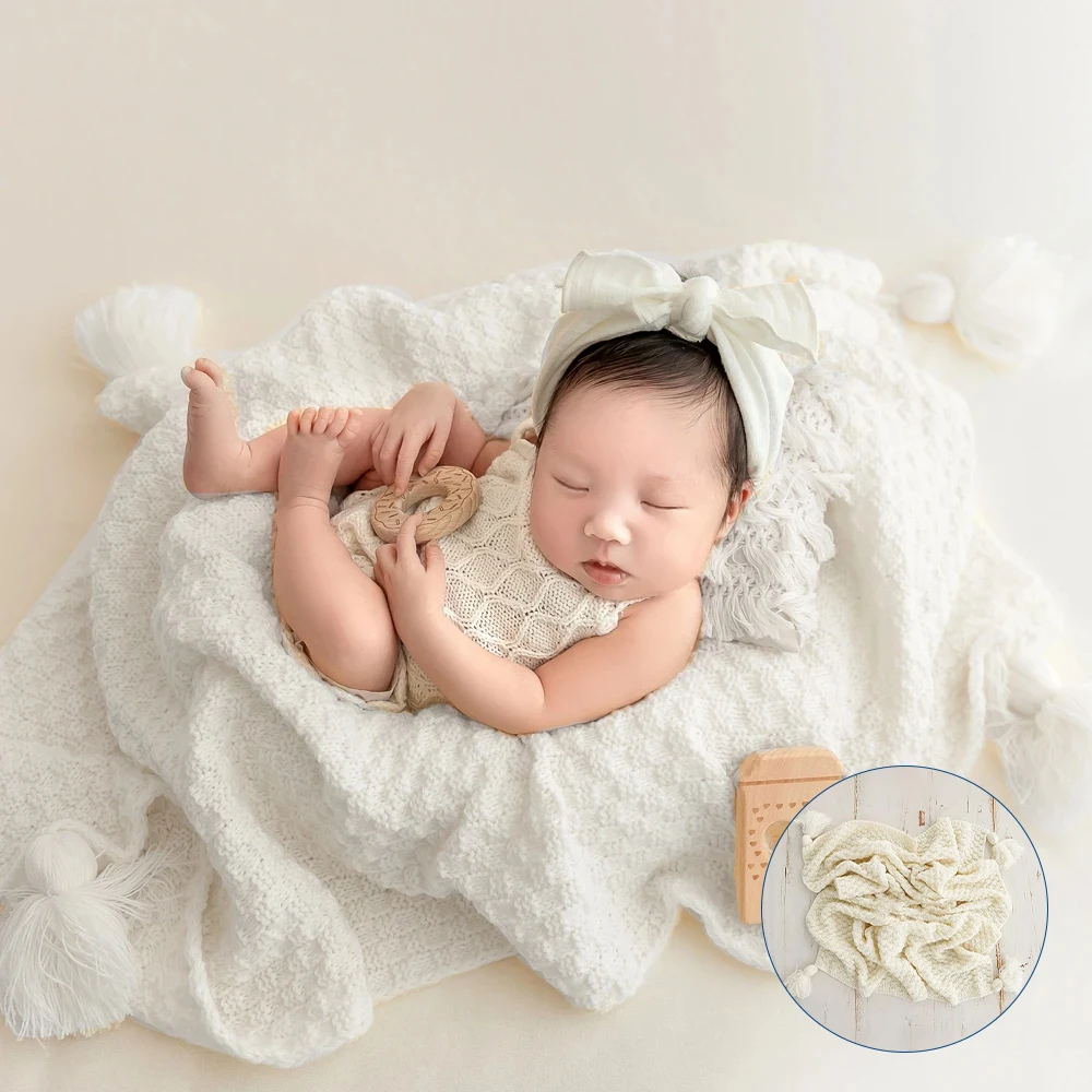 Wool Padded Blanket Baby Photography Props Hand Knitted Basket Padded Blanket Baby Photo Stretchable Fabric Shooting Accessories