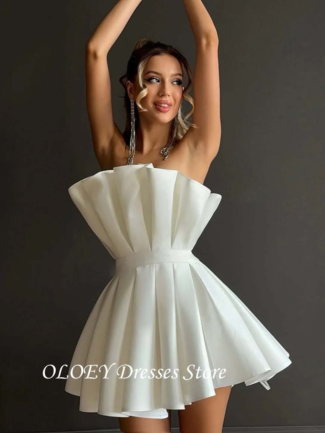 OLOEY Mini robes de soirée de mariage courtes sans bretelles Satin soie dubaï femmes robe de Cocktail robes de mariée événement formel personnalisé