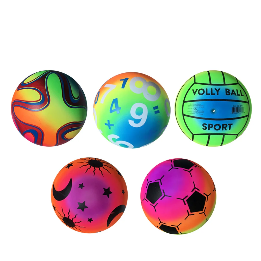 

5Pcs Rainbow Balls Bright Colors Thickened 22cm Elastic PVC Kids Catching Throwing Skill Training Beach Ball Outdoor Play