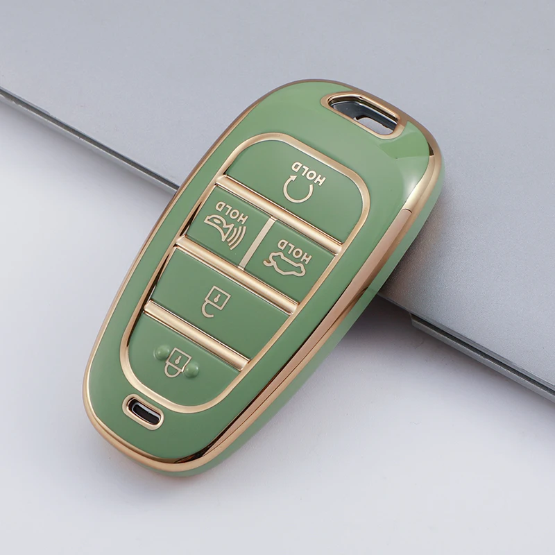 5 Buttons For Hyundai Sonata Nexo DN8 Santa Fe TM Tucson NX4 Staria Ioniq 2020-2021 Gold Edge TPU Remote Key Fob Case Cover