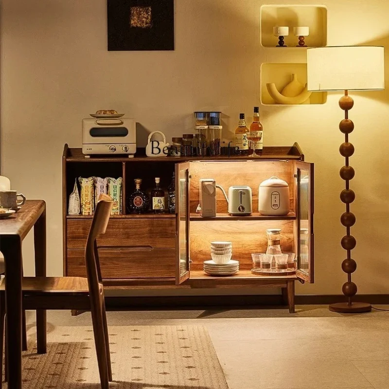 

05 FG17North America Black Walnut Wood Sideboard Cabinet Modern Minimalist Multi-Functional Solid Wood Storage Cabinet