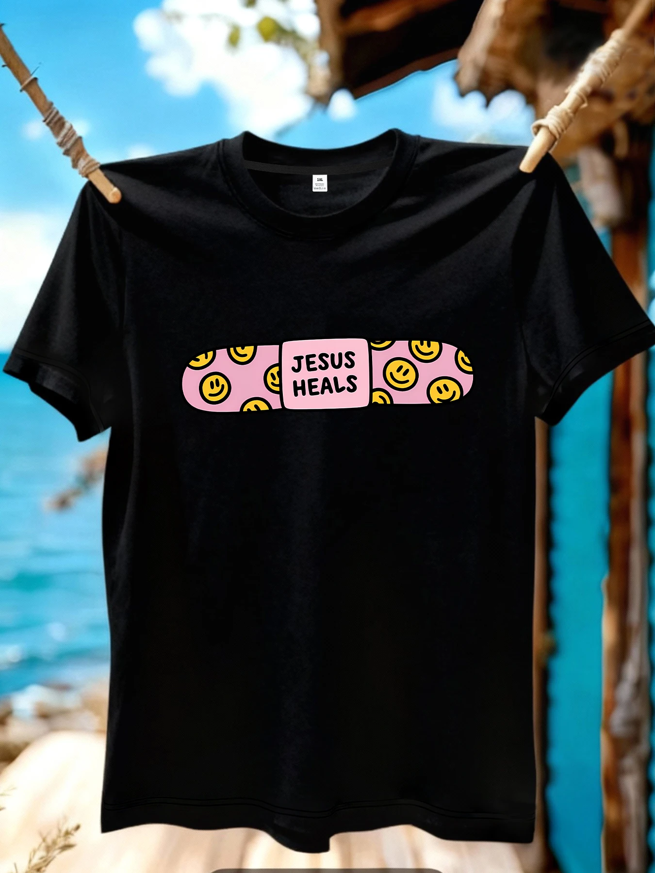 

【JYDX1187】Band-aid printing plus size women's round neck T-shirt summer casual street fashion women's wild short-sleeved T-shirt