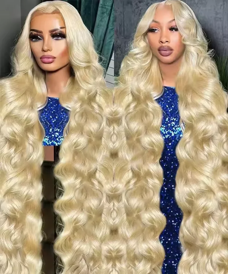 

36 дюймов 613 блондинка объемная волна передний парик человеческие волосы 13x6 HD прозрачный кружевной фронтальный парик для женщин плотность 200