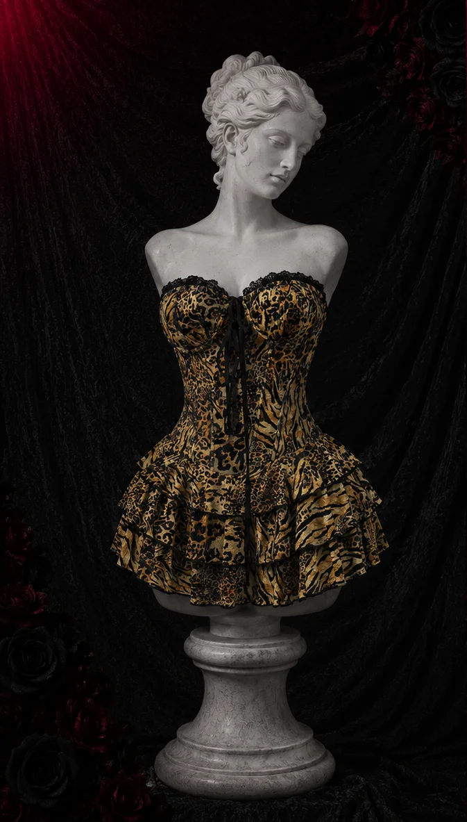 【Fragments.One Choice, No More Choices.】Hot Sweetheart Lace Open Back Tie-up Leopard Print Sexy Fashion Women's Dress