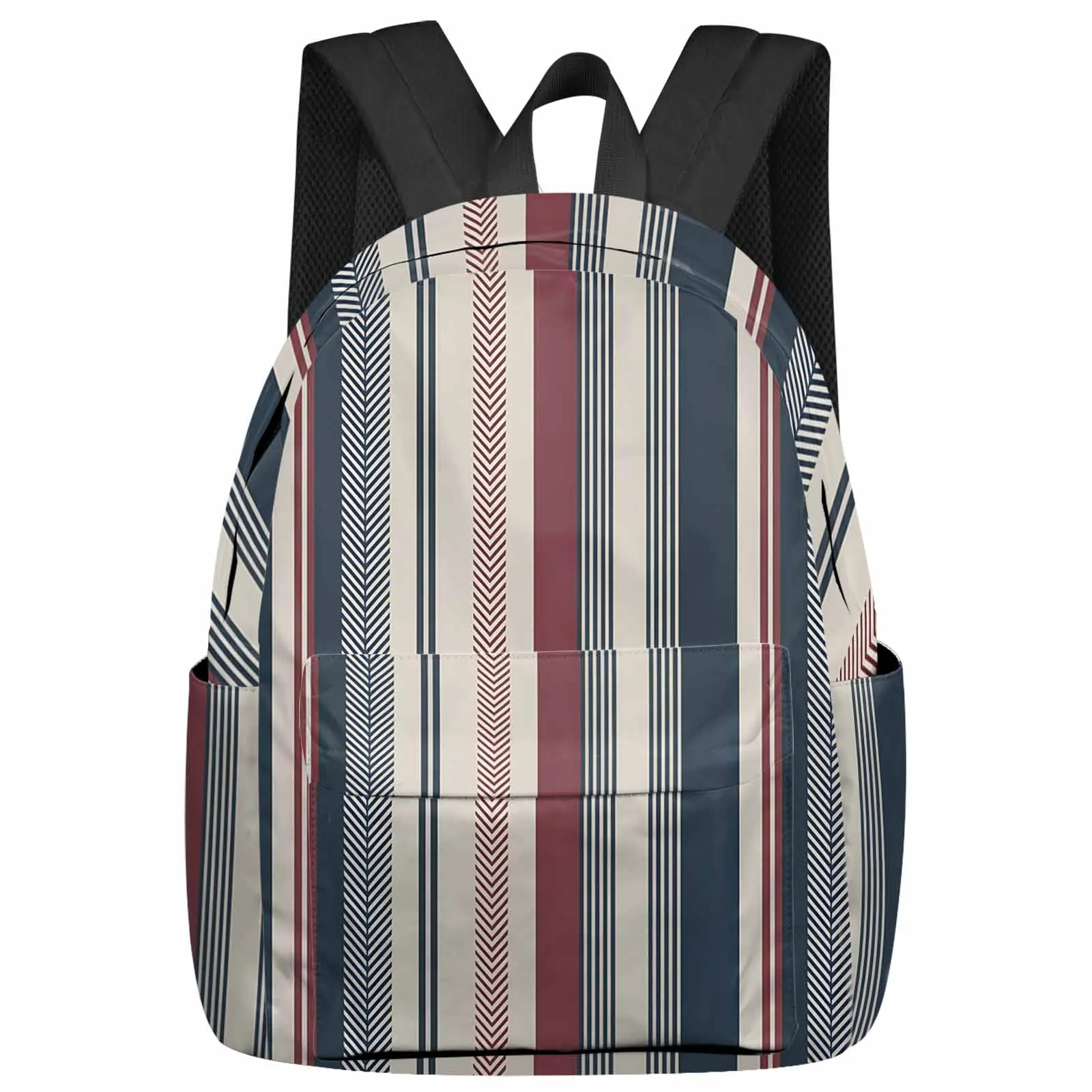 

Striped Herringbone Print Navy Red Backpacks Teenagers Student School Bags Men Women Travel Mochila