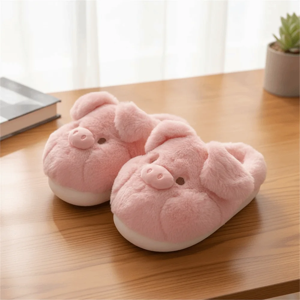 Fashion Homewear Pig Plush Slippers Thicken Cartoon Winter Warm Slippers Anti-slip Cute Furry Cotton Shoes Gifts