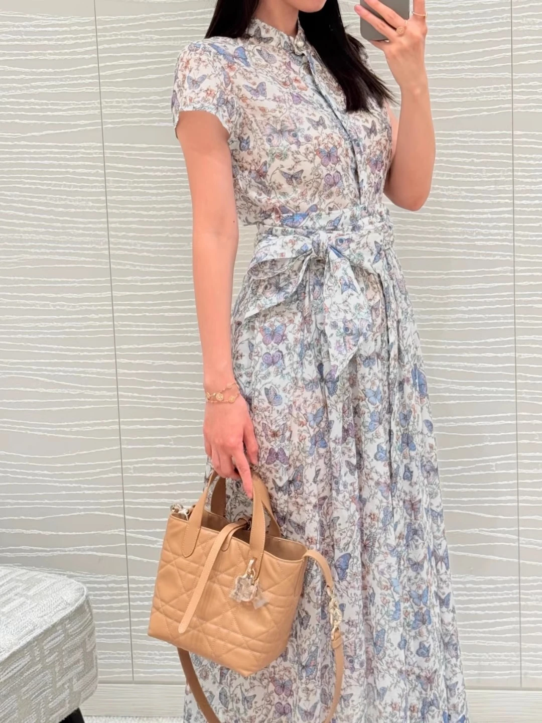 فستان أنيق برباط مطبوع على شكل فراشة للنساء برقبة دائرية وأكمام قصيرة ملابس خروج فيستدوس بودي كون قماش أنيق عتيق للسيدات #3