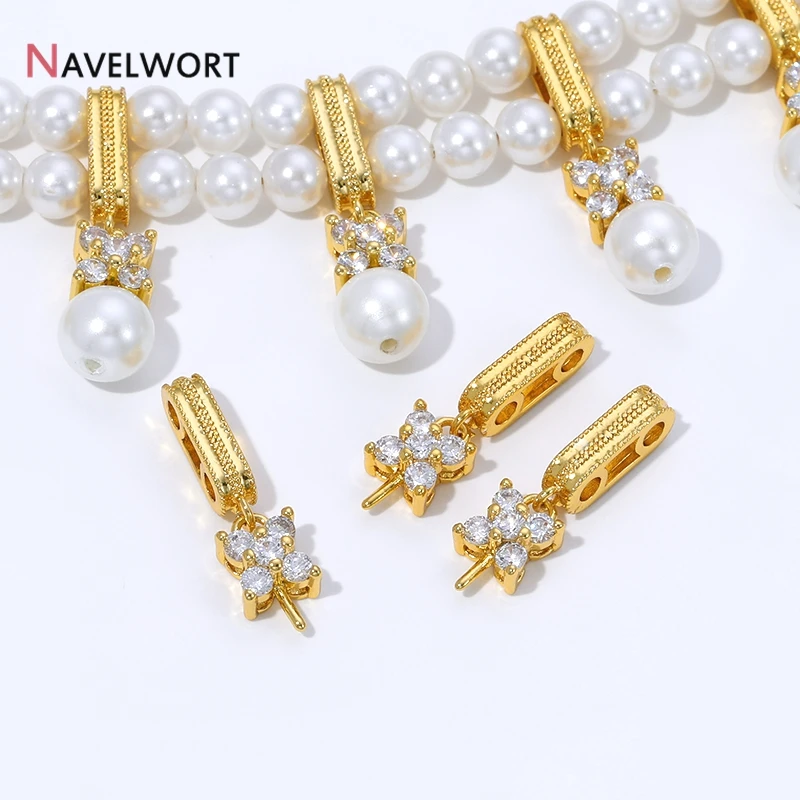 18K Gold Plated Brass Inlaid Zircon Rectangle Pendant Bails, Pearl Mounting End Caps Peg Bails, DIY Jewelry Accessories