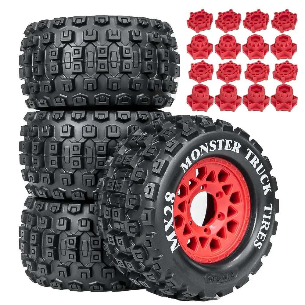 Pneu de caminhão dublê monstro, 4 unidades, 128mm 1/10 12mm e 14mm hex para trxs maxx arrma granito kraton outcast tamiya losi redcat