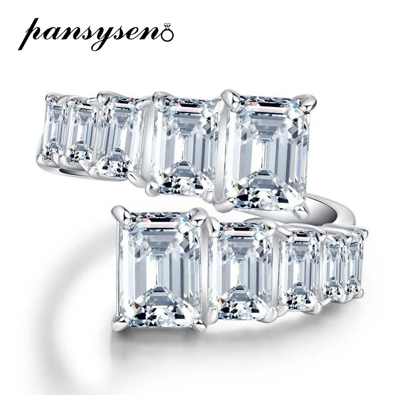 

PANSYSEN Trendy 100% 925 Sterling Silver Asscher Cut High Carbon Diamond Adjustable Ring for Women Wedding Engagement Jewelry