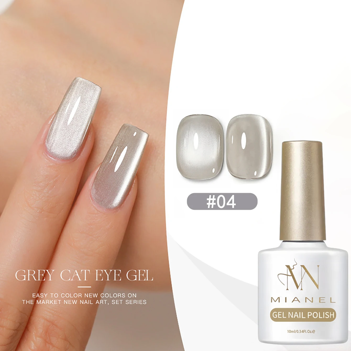 MIANEL 10ML Rauchgrauer Katzenaugen-Gel-Nagellack 2026 Neuer Trend, Funkelnd & Schmeichelnd, Grauton Glasperlen Katzenaugen-Nägel – Detail 22
