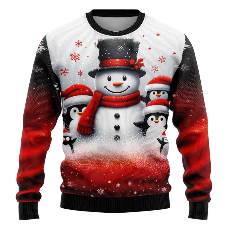 Men Women Xmas Sweatshirt 3D Christmas Snowman Santa Printed Ugly Christmas Sweater Unisex Pullover Holiday Party Jumper Tops #3