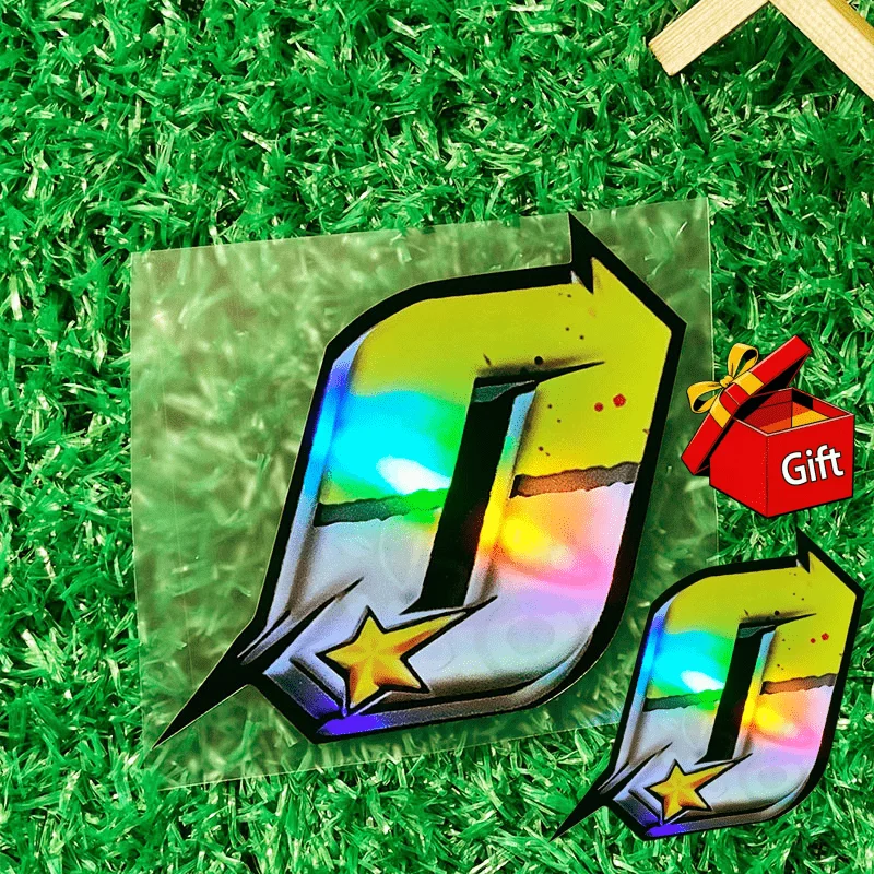2Pcs Iridescent Racing Number Stickers, Large & Small Yellow Star Vinyl Decals for Motorcycle
