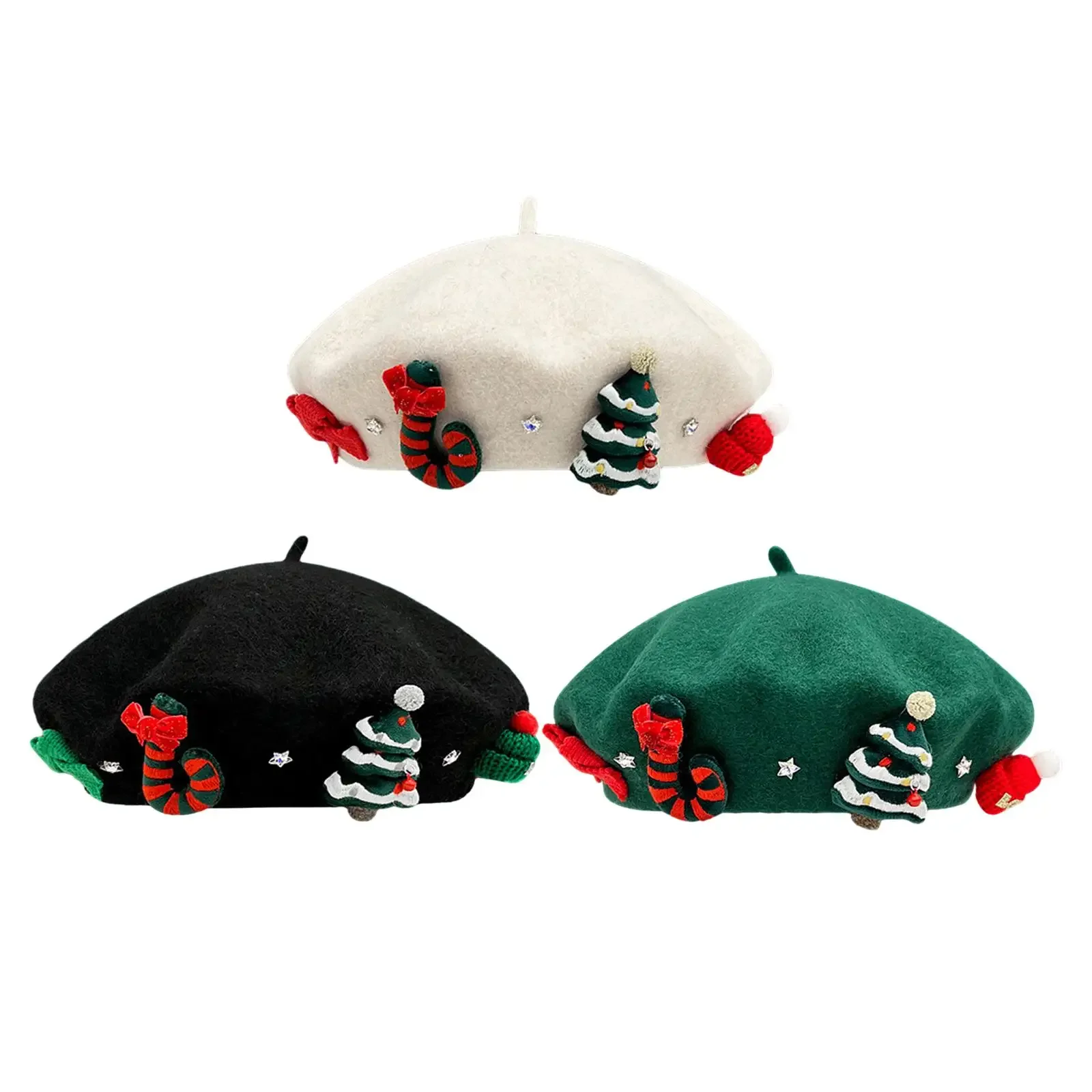 Christmas Beret Hat Elegant Winter Felt Cap for Traveling Vacation Christmas