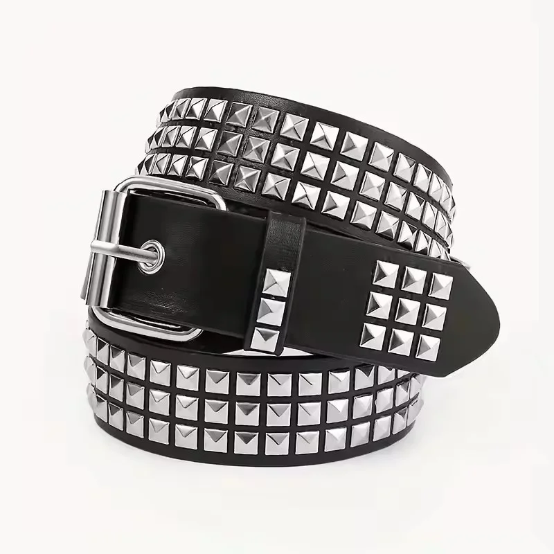 Fashion New Square Bead Rivet Belt Metal Pyramid Belt Men and Women Punk Hardware Jeans Belt Y2K Belt Designer Belt Women's Belt