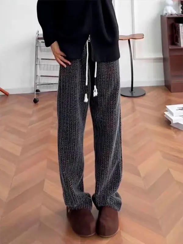 

Мужские вязаные вельветовые брюки прямого кроя: осенне-зимние повседневные брюки в винтажном стиле, теплые, комфортные, с высокой талией