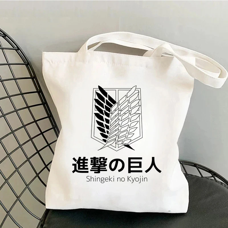 Attack Titan Shopping Bag Handbag Shingeki No Kyojin Shopper Handbag Women\'s Canvas Shoulder Environmental Large Capacity Bag