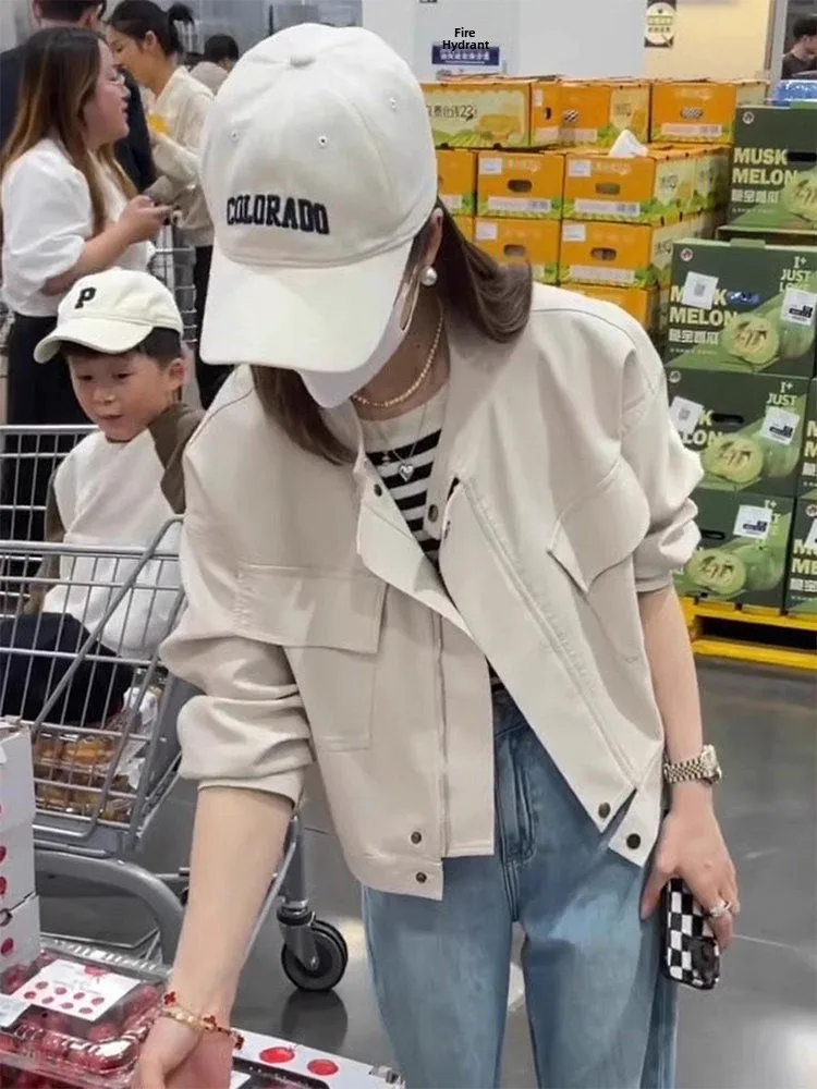 Faionable ort Leather Jaet Women's Spring Autumn New Sle Versatile Slimming Carriage Service Top Artistic Loose Fit