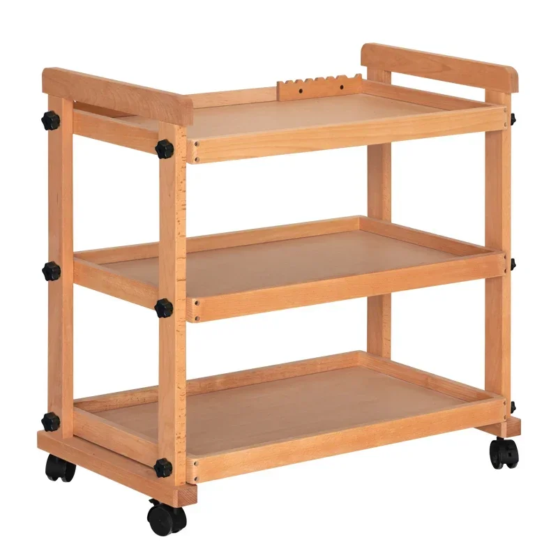 Beech wood professional art painting paint brush multi-functional shelf three layers four layers tool painting cart