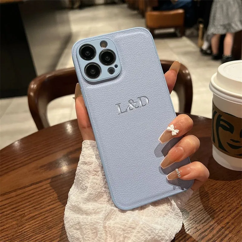 Personalised Initials Name Letters Leather Case For iPhone 17 12 13 11 14 15 Plus 16 Pro Max XS Max XR Shockproof Custom Cover - Image 4