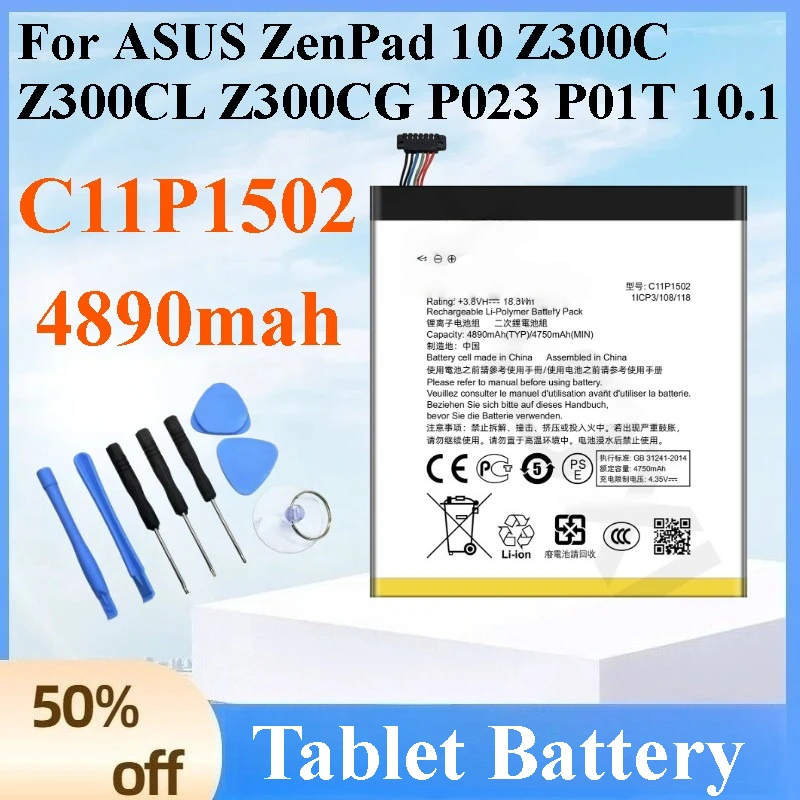 

C11P1502 4890mAh Tablet Battery for ASUS ZenPad 10 Z300C Z300CL Z300CG P023 P01T 10.1 Replacement Internal Battery