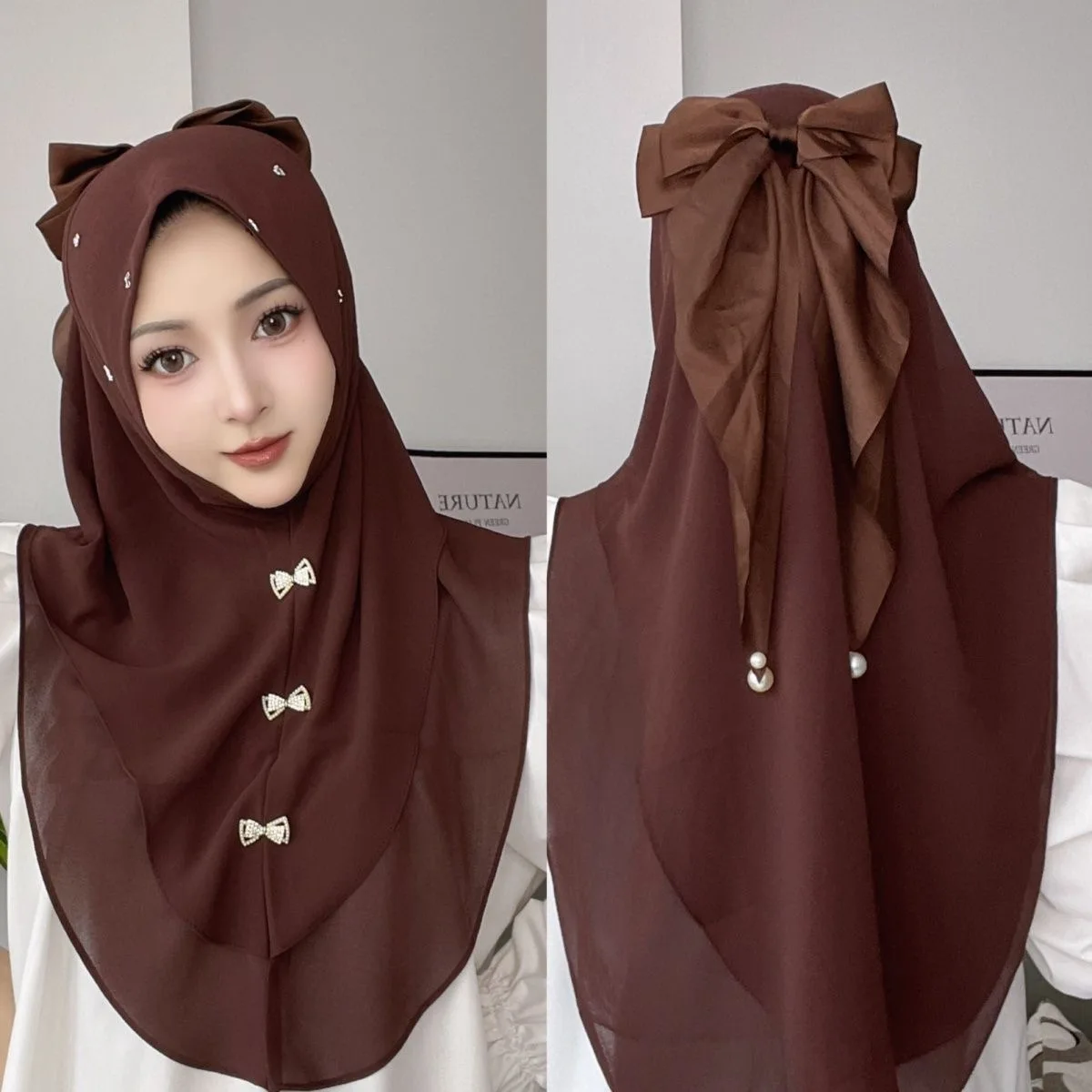 Convenient Instant Easy Muslim Wear Muslem Girls Bow Hijab Head Cover