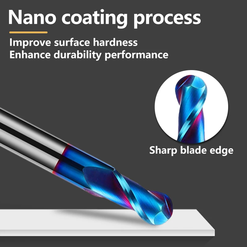 VOKET Ball Nose End Mill Tungsten Carbide Cutter CNC Router Bit Milling Tool R0.5 6mm 8mm 10mm length HRC50 55 65 2 4 Flute