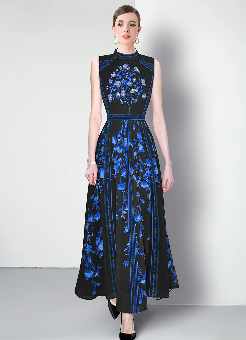 

Elegan Women's Summer 2025 Banquet Floral Print Chiffon Dress Comfortable Clothing A-line Skirt Sleeveless French Print