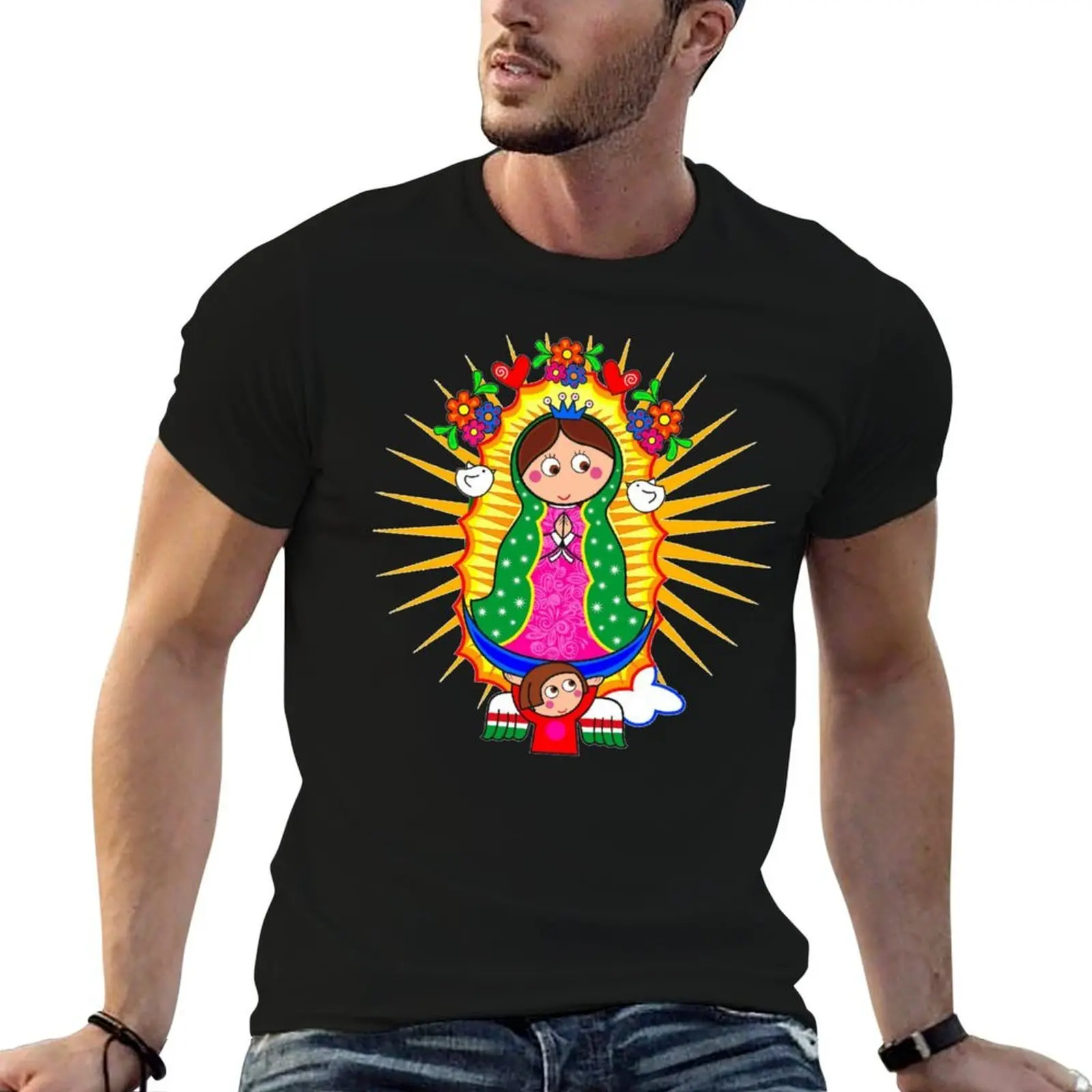 Virgin of Guadalupe Cartoon T-Shirt t shirts with prints t shirts for man cotton funny t shirts for man cotton T-shirt