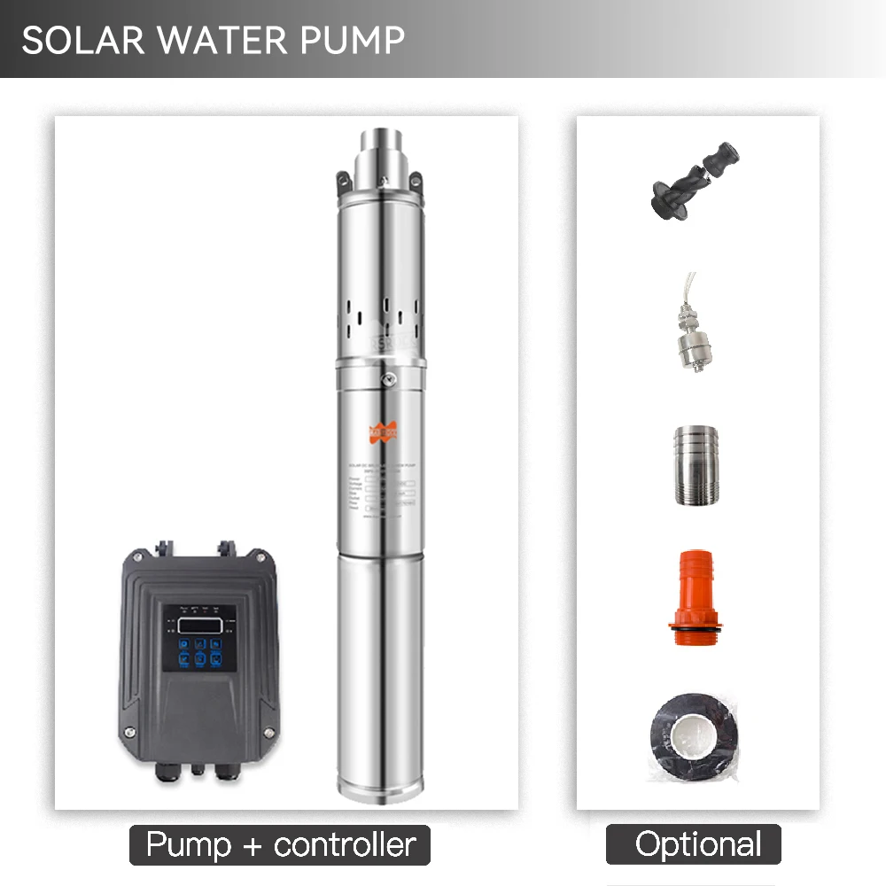 750W 1200W Solar Deep Well Pump DC 24V 48V 72V External Controller Stainless Steel Submersible Screw Pump Lift 180M Agriculture