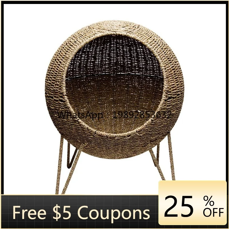 

ZZ Wyj Cat Nest Rattan Woven Four Seasons Universal Cattery Beautiful Solid Cat House Tall Feet Moisture-Proof Cat House