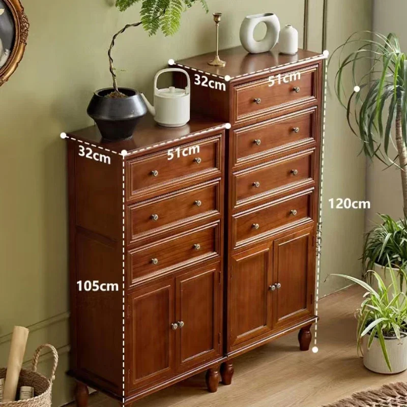 American Solid Wood Walnut Cabinet Multifunctional Living Room Bucket Side Locker Multi Drawer Door