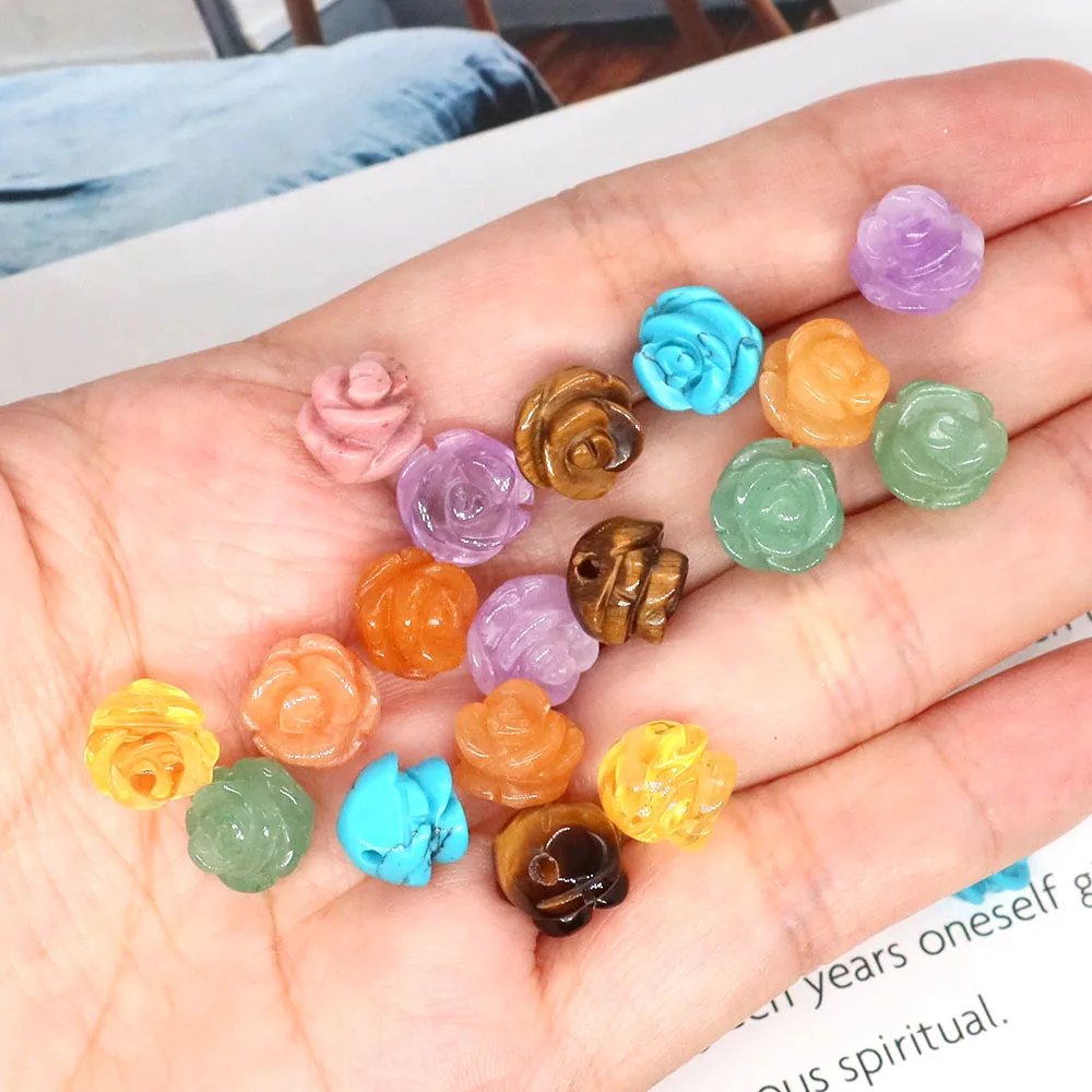 8 10 12mm Rose Flower Beads Natural Stone Healing Reiki Crystal For Earring Bracelet Necklace Jewelry Craft Making DIY Accessory