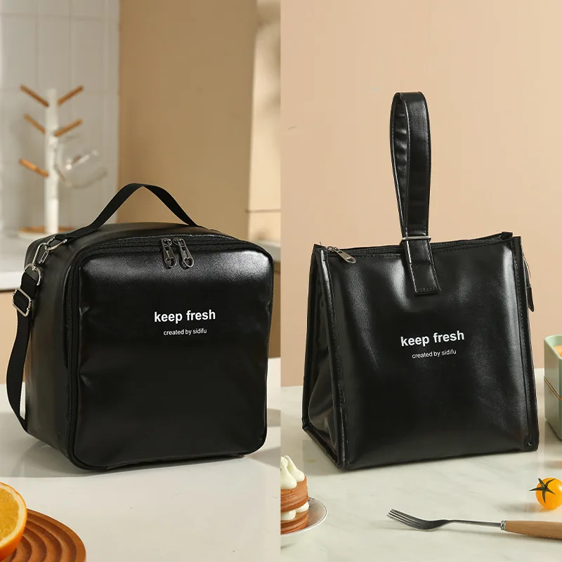 Portable Insulated Crossbody Lunch Bags Waterproof PU Large Capacity Food Bento Thermal Storage Container Shoulder Cooler Bags